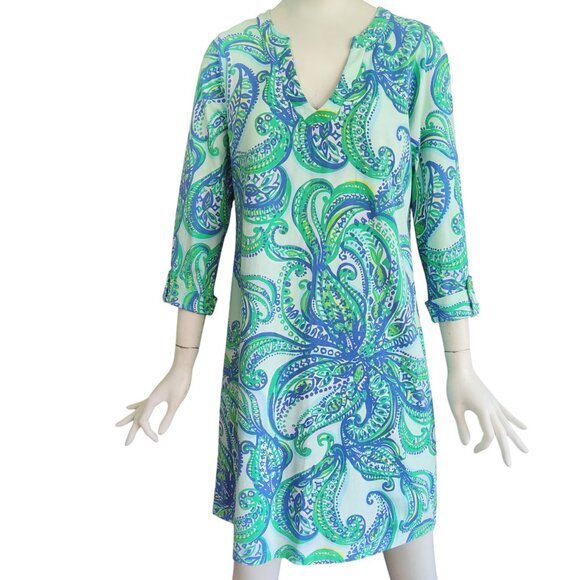 LILLY PULITZER Rossmore Keep It Current Poolside Blu Cotton Tunic TShirt Dress M - Picture 1 of 14